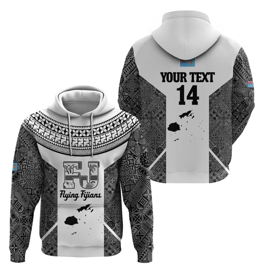 Custom Fiji Tapa Rugby Zip Hoodie Flying Fijian Black And White Version