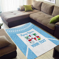 Custom Fiji Tapa Rugby Area Rug Flying Fijian Blue And White Version