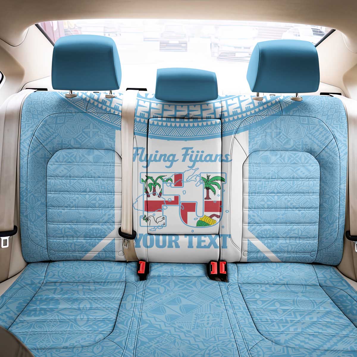 Custom Fiji Tapa Rugby Back Car Seat Cover Flying Fijian Blue And White Version