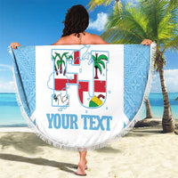 Custom Fiji Tapa Rugby Beach Blanket Flying Fijian Blue And White Version