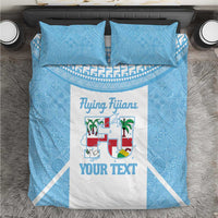Custom Fiji Tapa Rugby Bedding Set Flying Fijian Blue And White Version