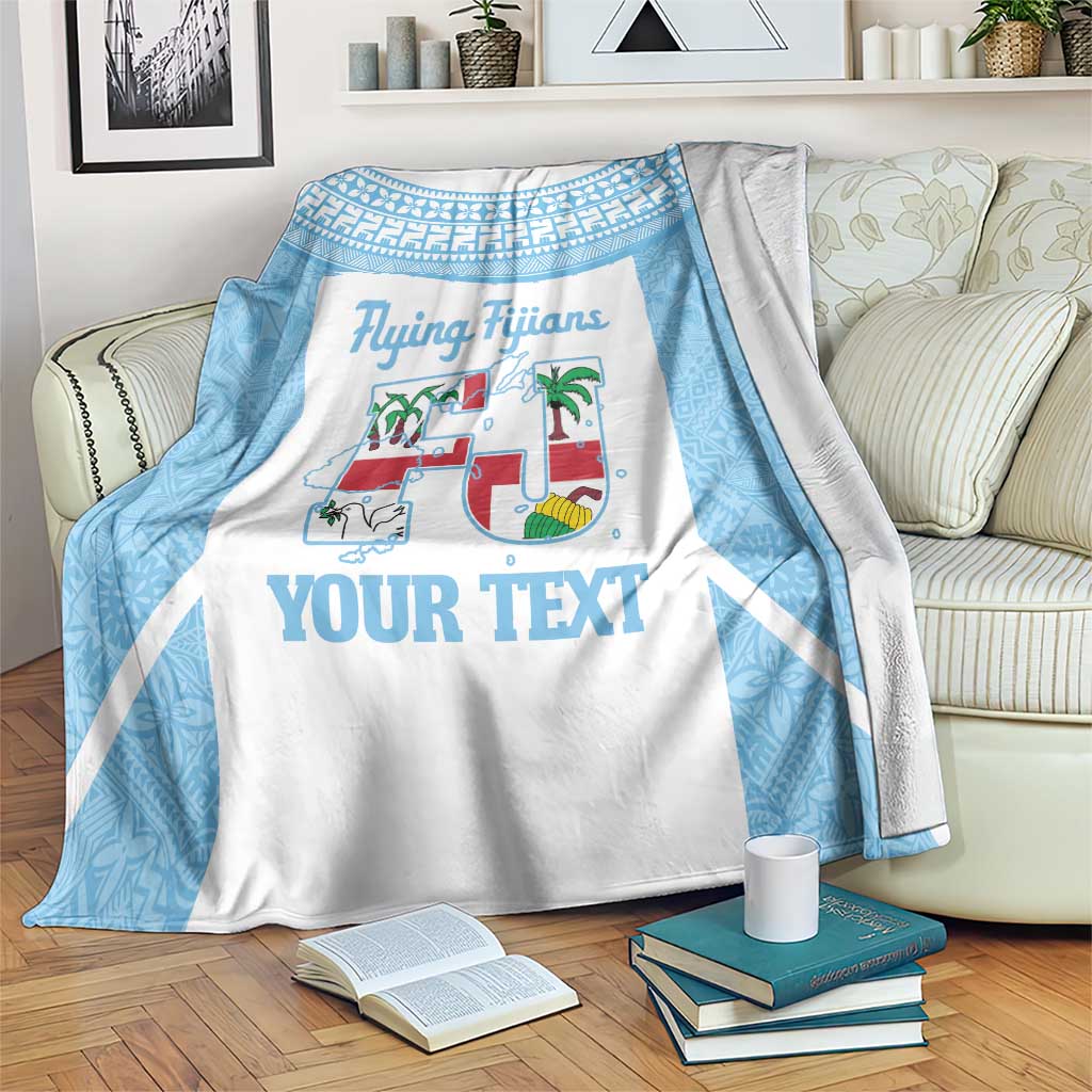 Custom Fiji Tapa Rugby Blanket Flying Fijian Blue And White Version