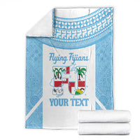 Custom Fiji Tapa Rugby Blanket Flying Fijian Blue And White Version