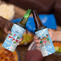 Custom Fiji Tapa Rugby 4 in 1 Can Cooler Tumbler Flying Fijian Blue And White Version