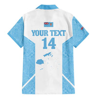 Custom Fiji Tapa Rugby Family Matching Mermaid Dress and Hawaiian Shirt Flying Fijian Blue And White Version
