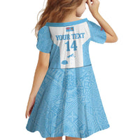 Custom Fiji Tapa Rugby Family Matching Summer Maxi Dress and Hawaiian Shirt Flying Fijian Blue And White Version