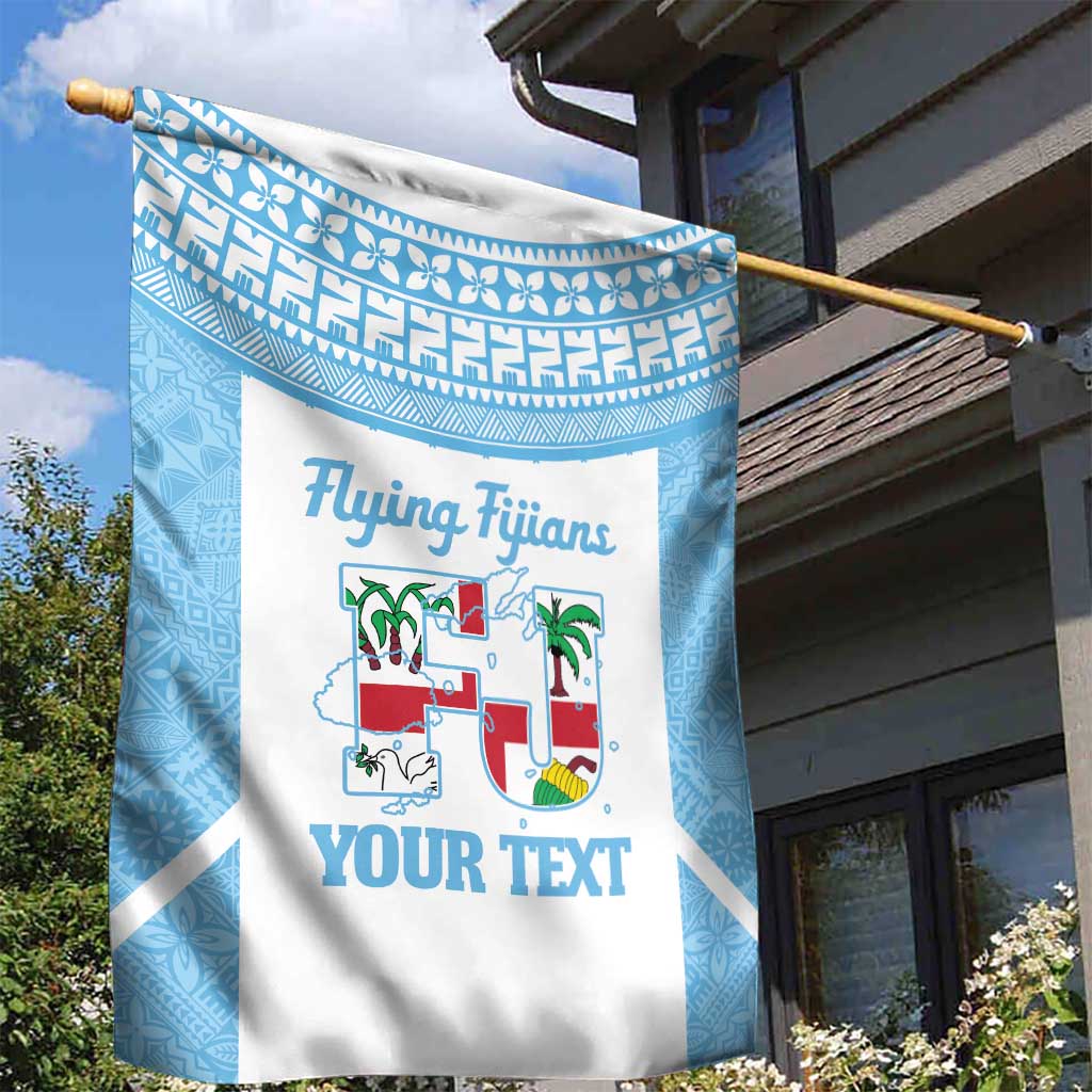 Custom Fiji Tapa Rugby Garden Flag Flying Fijian Blue And White Version