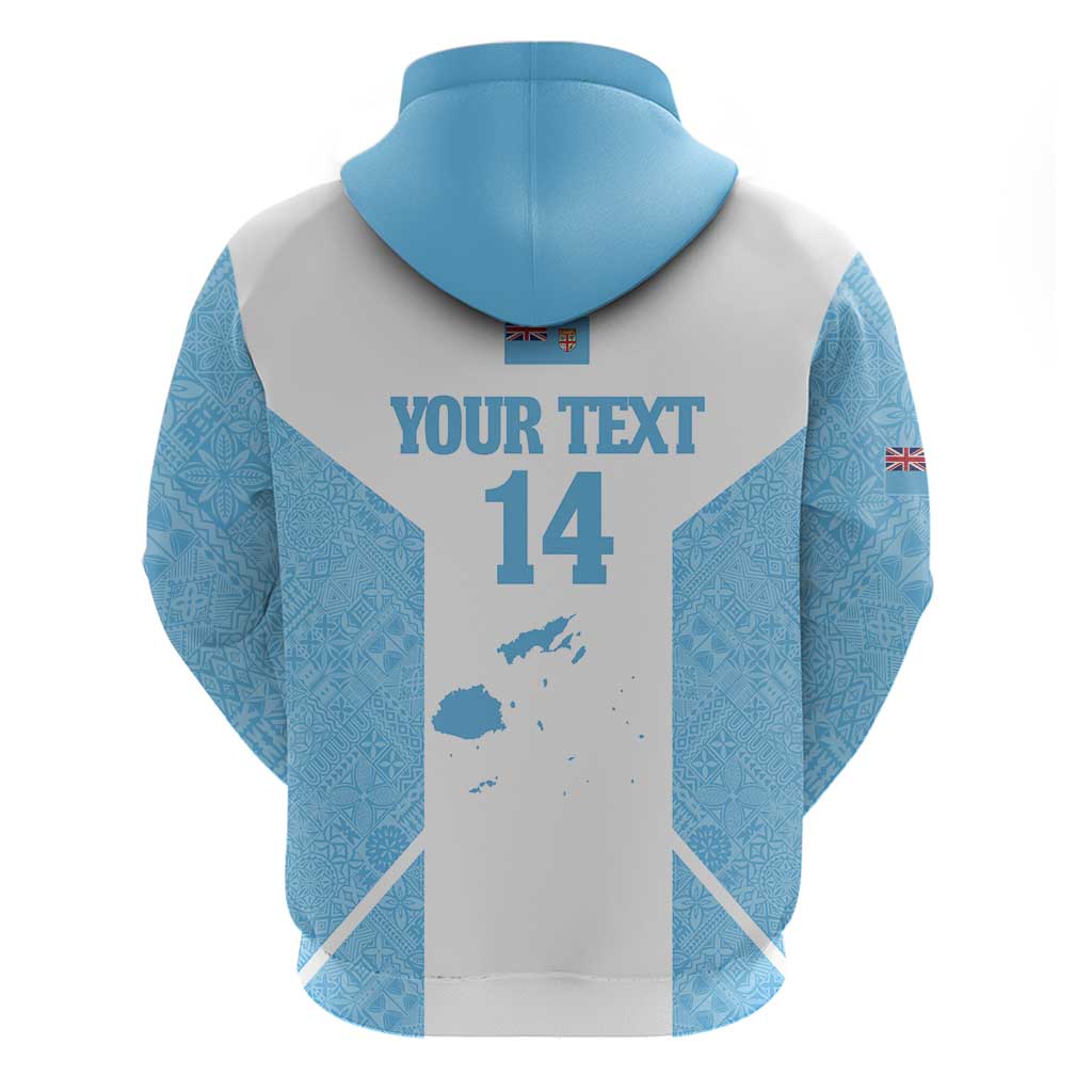 Custom Fiji Tapa Rugby Hoodie Flying Fijian Blue And White Version