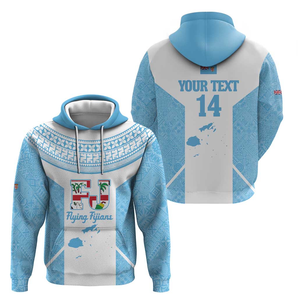 Custom Fiji Tapa Rugby Hoodie Flying Fijian Blue And White Version