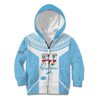 Custom Fiji Tapa Rugby Kid Hoodie Flying Fijian Blue And White Version