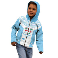 Custom Fiji Tapa Rugby Kid Hoodie Flying Fijian Blue And White Version