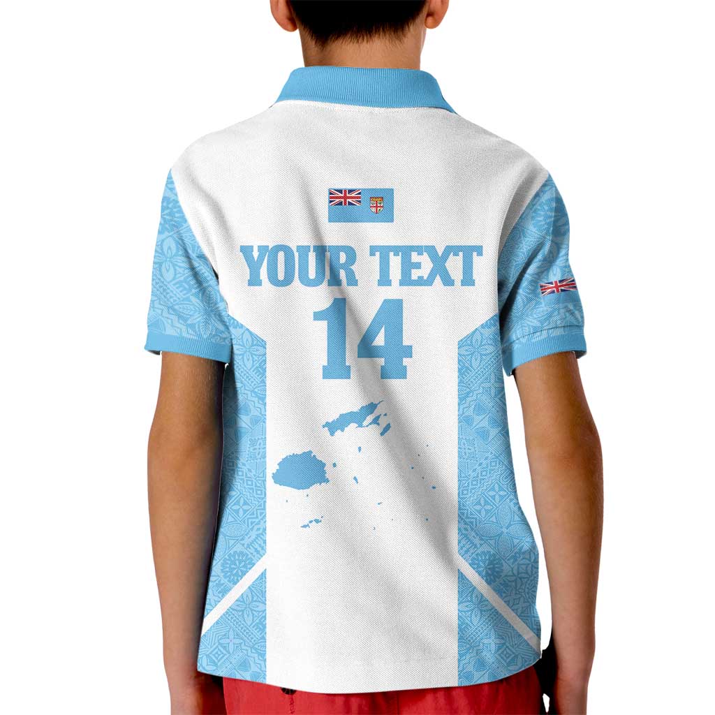 Custom Fiji Tapa Rugby Kid Polo Shirt Flying Fijian Blue And White Version