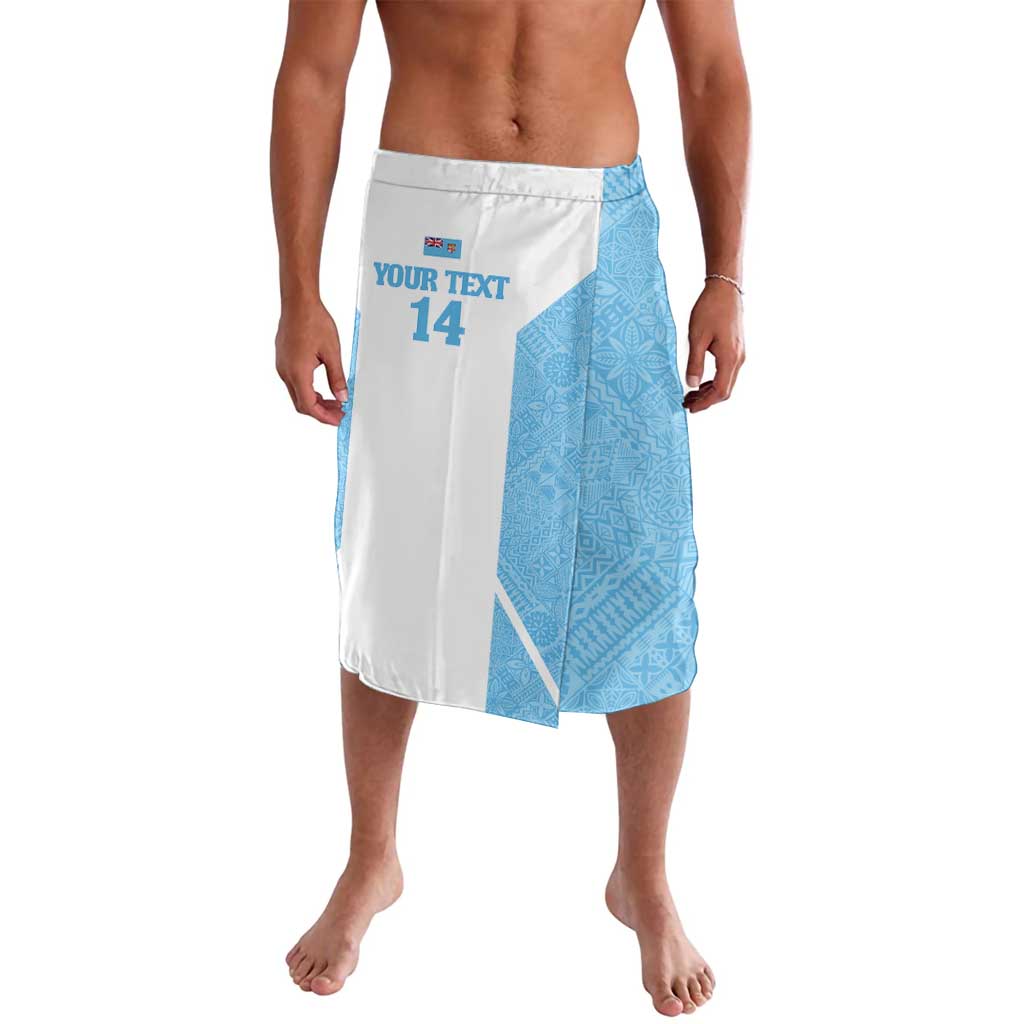 Custom Fiji Tapa Rugby Lavalava Flying Fijian Blue And White Version
