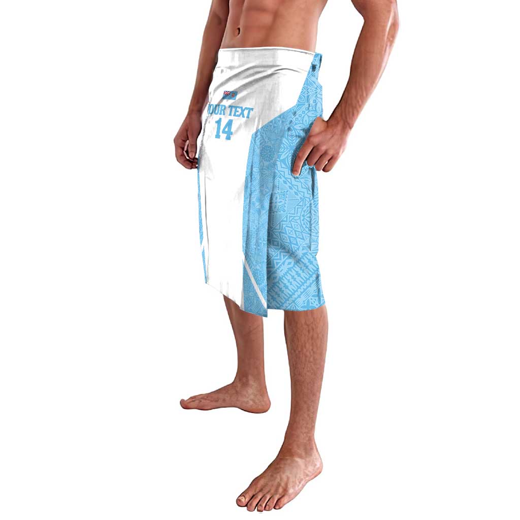 Custom Fiji Tapa Rugby Lavalava Flying Fijian Blue And White Version