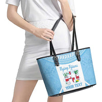 Custom Fiji Tapa Rugby Leather Tote Bag Flying Fijian Blue And White Version
