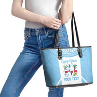 Custom Fiji Tapa Rugby Leather Tote Bag Flying Fijian Blue And White Version