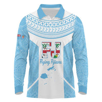 Custom Fiji Tapa Rugby Long Sleeve Polo Shirt Flying Fijian Blue And White Version
