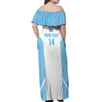 Custom Fiji Tapa Rugby Off Shoulder Maxi Dress Flying Fijian Blue And White Version