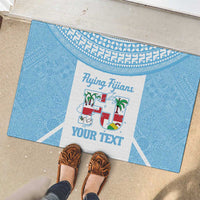 Custom Fiji Tapa Rugby Rubber Doormat Flying Fijian Blue And White Version