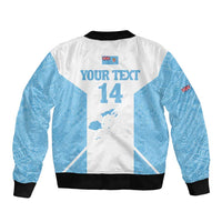 Custom Fiji Tapa Rugby Sleeve Zip Bomber Jacket Flying Fijian Blue And White Version