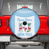 Custom Fiji Tapa Rugby Spare Tire Cover Flying Fijian Blue And White Version