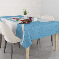 Custom Fiji Tapa Rugby Tablecloth Flying Fijian Blue And White Version