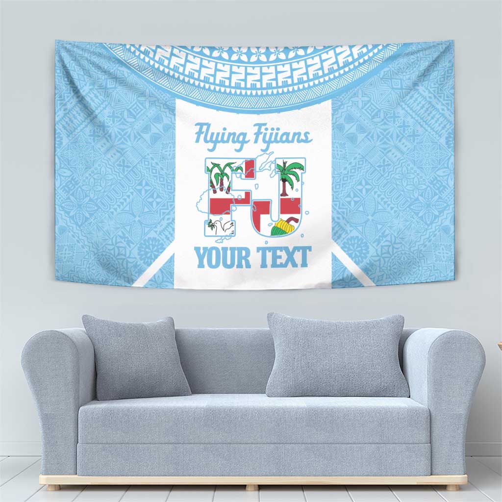 Custom Fiji Tapa Rugby Tapestry Flying Fijian Blue And White Version