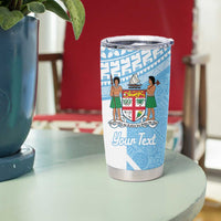 Custom Fiji Tapa Rugby Tumbler Cup Flying Fijian Blue And White Version