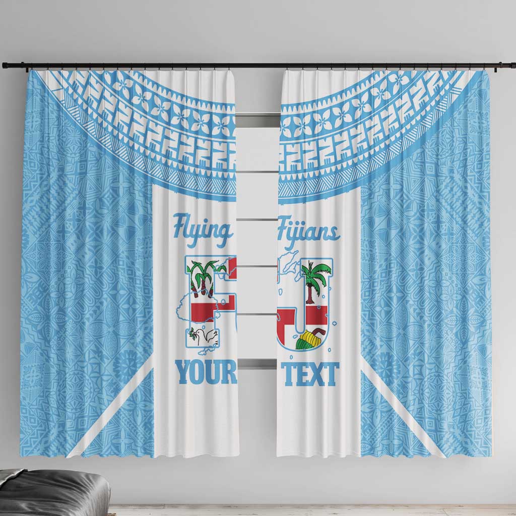 Custom Fiji Tapa Rugby Window Curtain Flying Fijian Blue And White Version