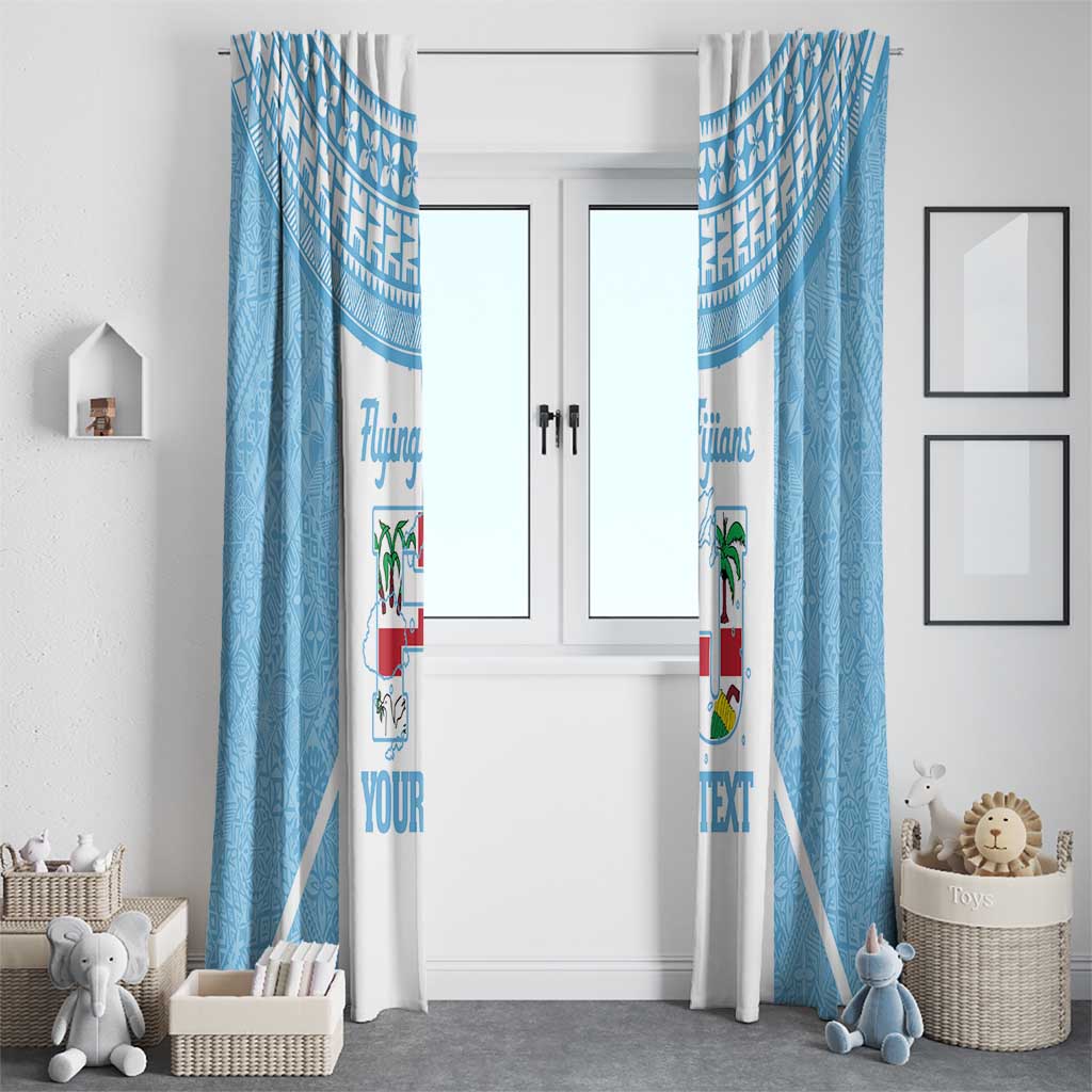 Custom Fiji Tapa Rugby Window Curtain Flying Fijian Blue And White Version