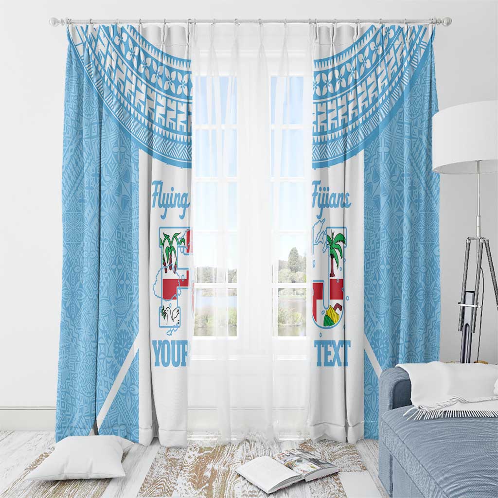 Custom Fiji Tapa Rugby Window Curtain Flying Fijian Blue And White Version