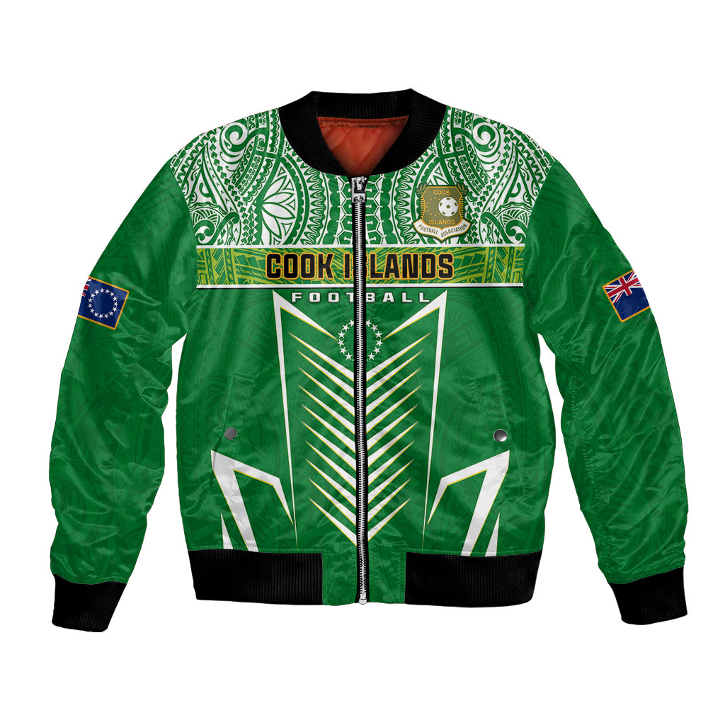 Personalised Cook Islands Football Bomber Jacket Go Kuki Airani Polynesian Sporty Style LT14 Unisex Green - Polynesian Pride