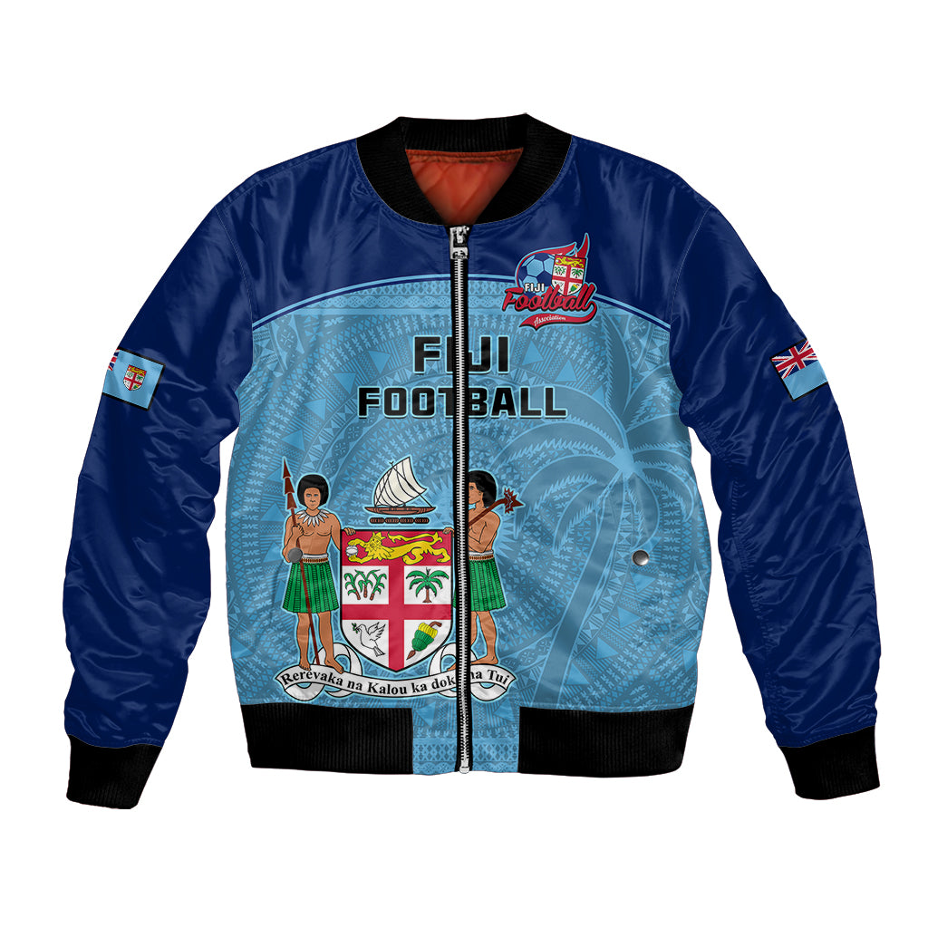 Personalised Fiji Football Bomber Jacket Fijian Tapa Pattern Sporty Style LT14 Unisex Blue - Polynesian Pride
