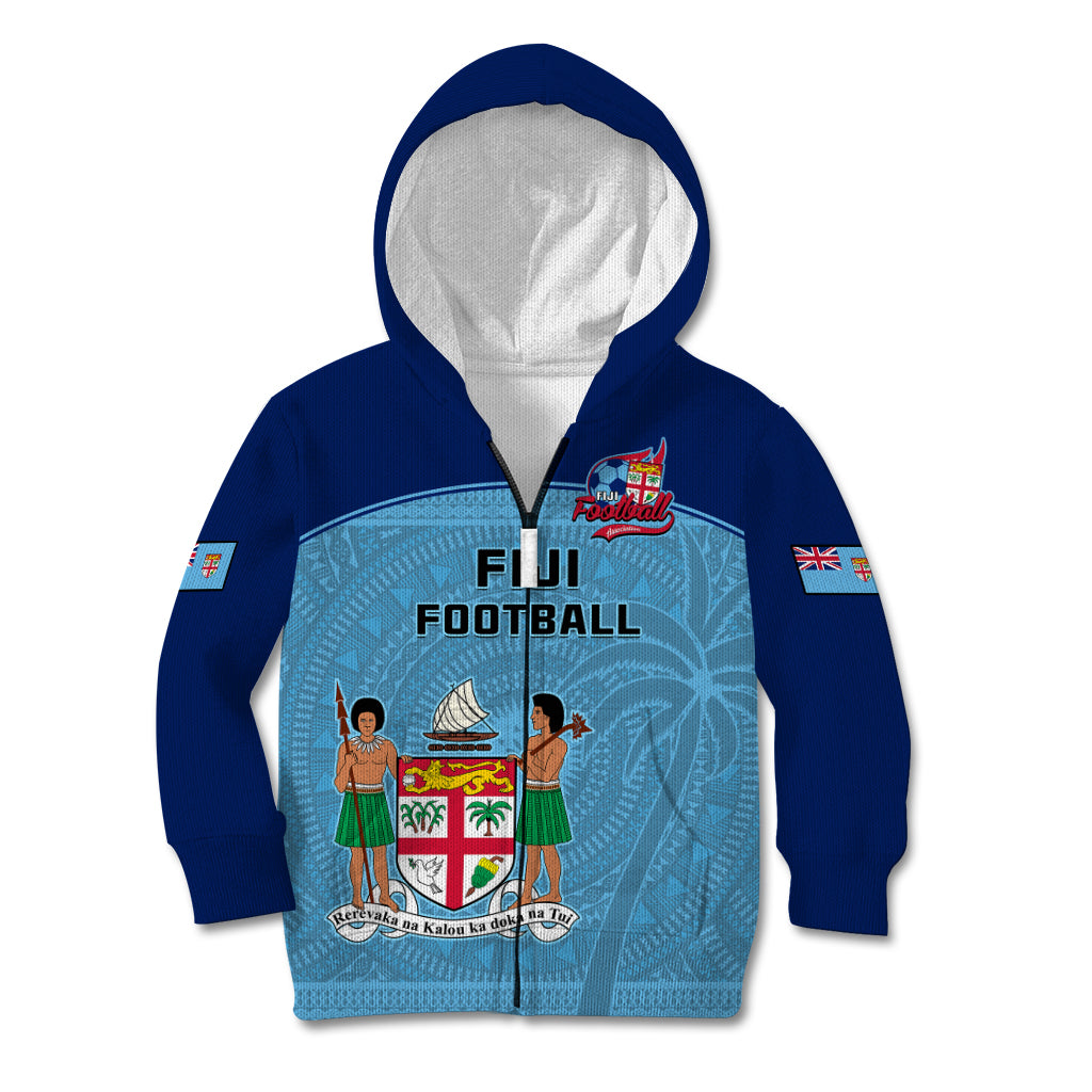 Personalised Fiji Football Kid Hoodie Fijian Tapa Pattern Sporty Style LT14 Zip Hoodie Blue - Polynesian Pride