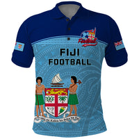 Custom Fiji Football Polo Shirt Fijian Tapa Pattern Sporty Style LT14 Blue - Polynesian Pride