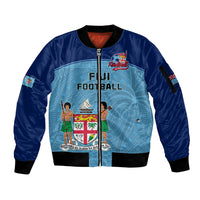 Personalised Fiji Football Sleeve Zip Bomber Jacket Fijian Tapa Pattern Sporty Style LT14 Unisex Blue - Polynesian Pride