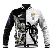 Custom Fiji And New Zealand Rugby Baseball Jacket Aotearoa Silver Fern Mix Fijian Tapa Pattern