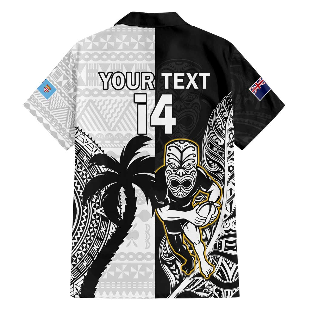 Custom Fiji And New Zealand Rugby Family Matching Tank Maxi Dress and Hawaiian Shirt Aotearoa Silver Fern Mix Fijian Tapa Pattern