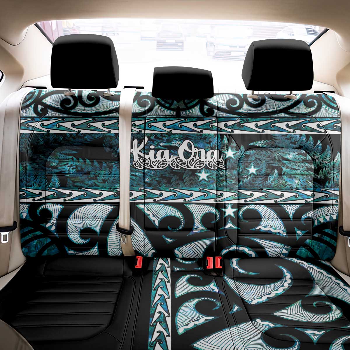 Kia Ora New Zealand Back Car Seat Cover Aotearoa Proud Maori Paua Shell Silver Fern - Polynesian Pride