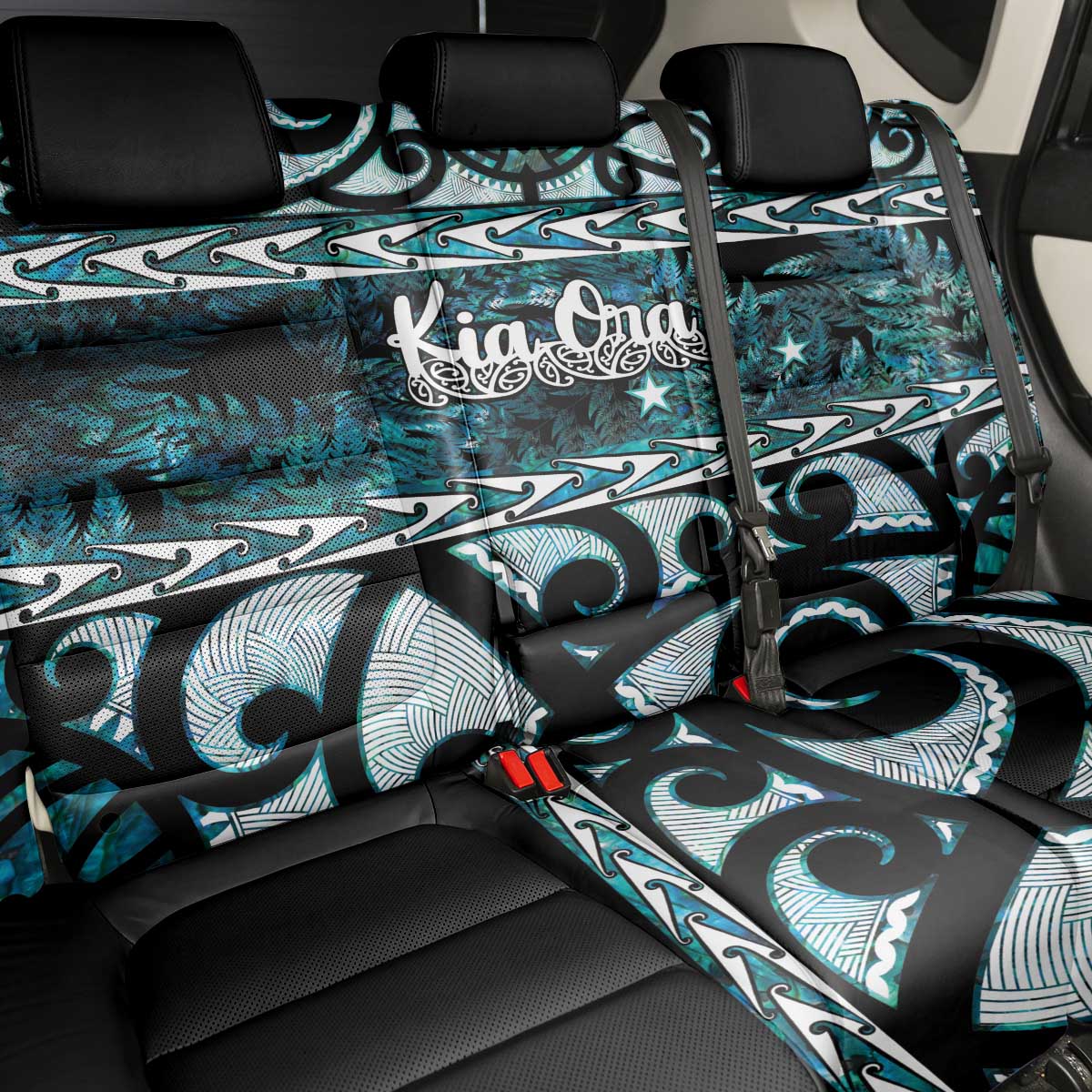 Kia Ora New Zealand Back Car Seat Cover Aotearoa Proud Maori Paua Shell Silver Fern - Polynesian Pride