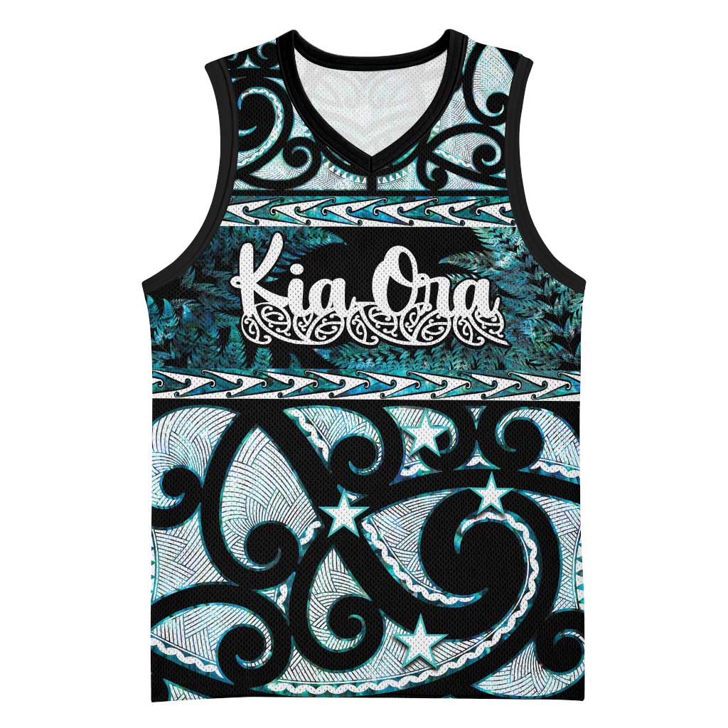 Kia Ora New Zealand Basketball Jersey Aotearoa Proud Maori Paua Shell Silver Fern - Polynesian Pride