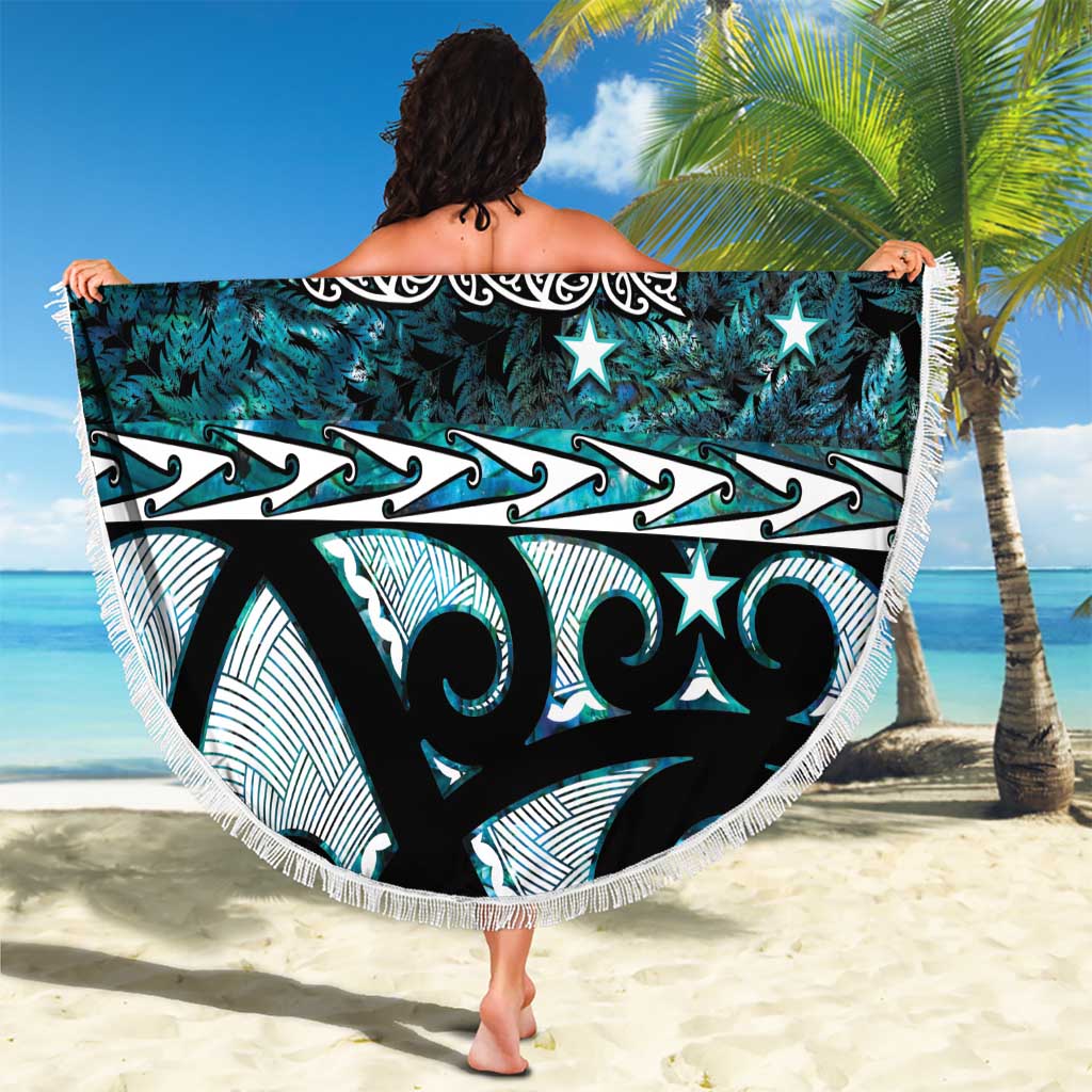 Kia Ora New Zealand Beach Blanket Aotearoa Proud Maori Paua Shell Silver Fern - Polynesian Pride