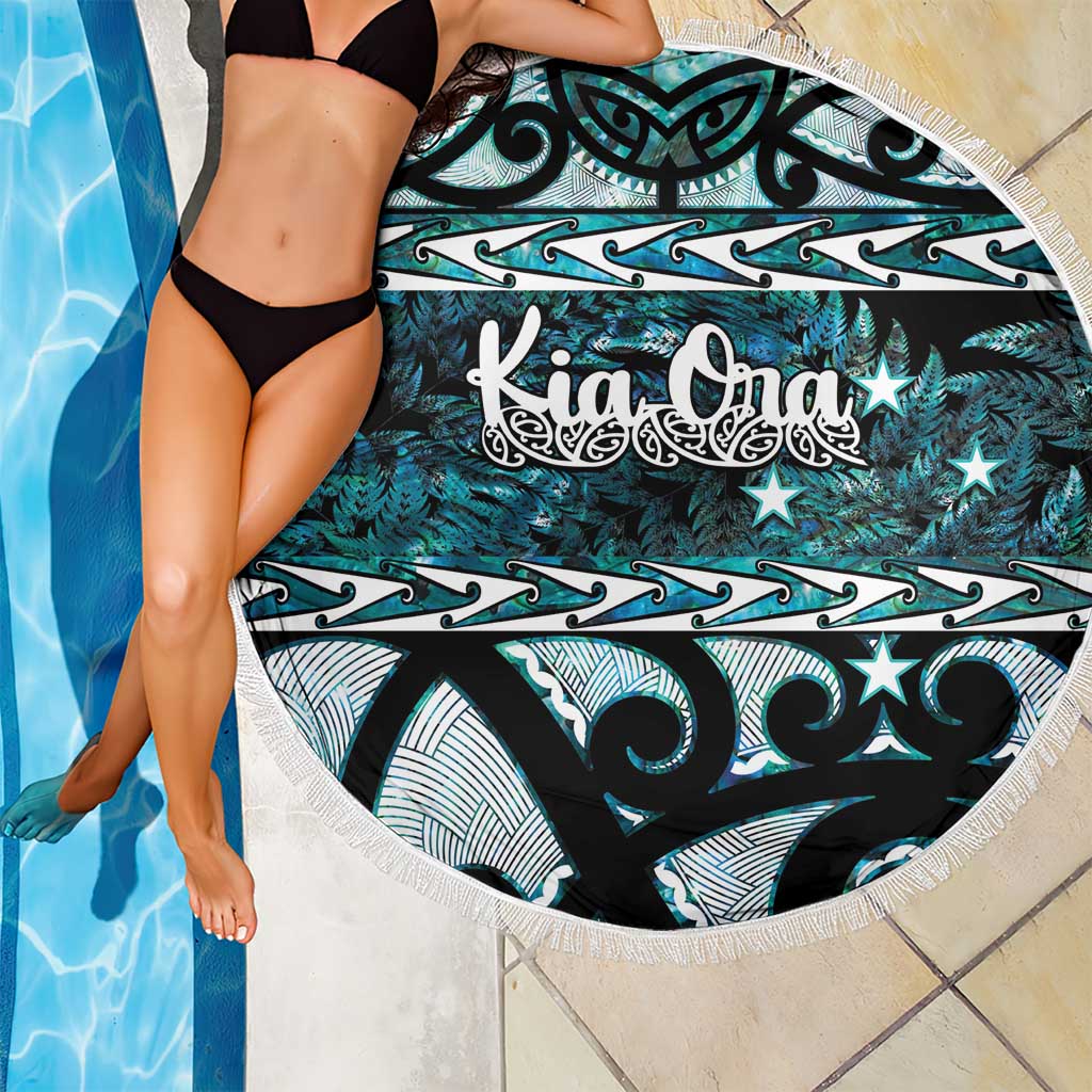 Kia Ora New Zealand Beach Blanket Aotearoa Proud Maori Paua Shell Silver Fern - Polynesian Pride