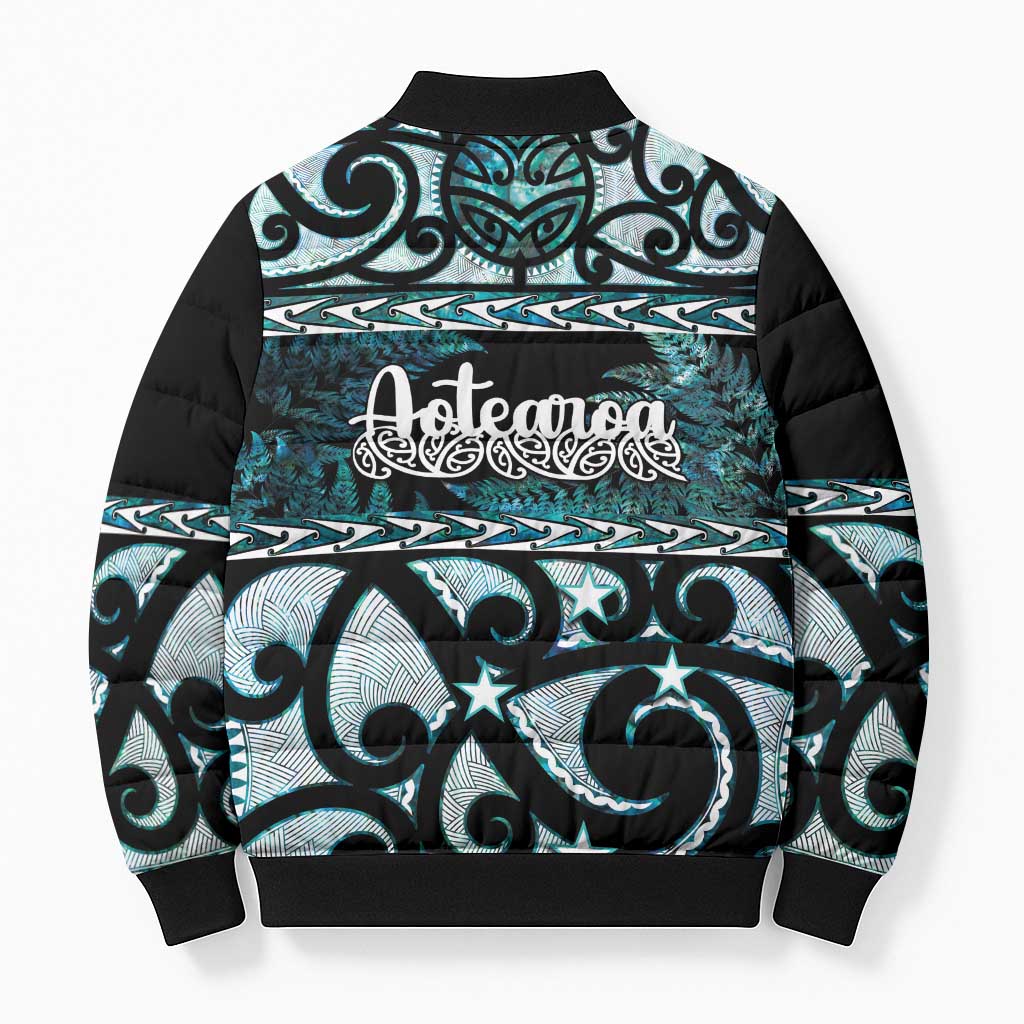 Kia Ora New Zealand Bomber Puffer Jacket Aotearoa Proud Maori Paua Shell Silver Fern - Polynesian Pride