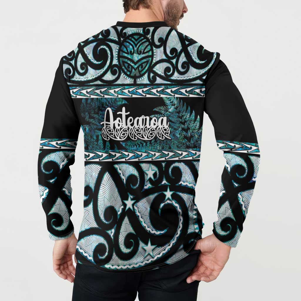 Kia Ora New Zealand Button Sweatshirt Aotearoa Proud Maori Paua Shell Silver Fern - Polynesian Pride