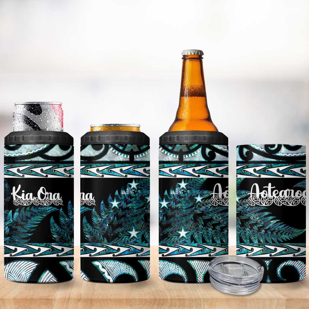 Kia Ora New Zealand 4 in 1 Can Cooler Tumbler Aotearoa Proud Maori Paua Shell Silver Fern - Polynesian Pride