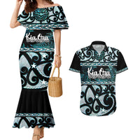 Kia Ora New Zealand Couples Matching Mermaid Dress and Hawaiian Shirt Aotearoa Proud Maori Paua Shell Silver Fern - Polynesian Pride