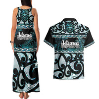 Kia Ora New Zealand Couples Matching Tank Maxi Dress and Hawaiian Shirt Aotearoa Proud Maori Paua Shell Silver Fern - Polynesian Pride