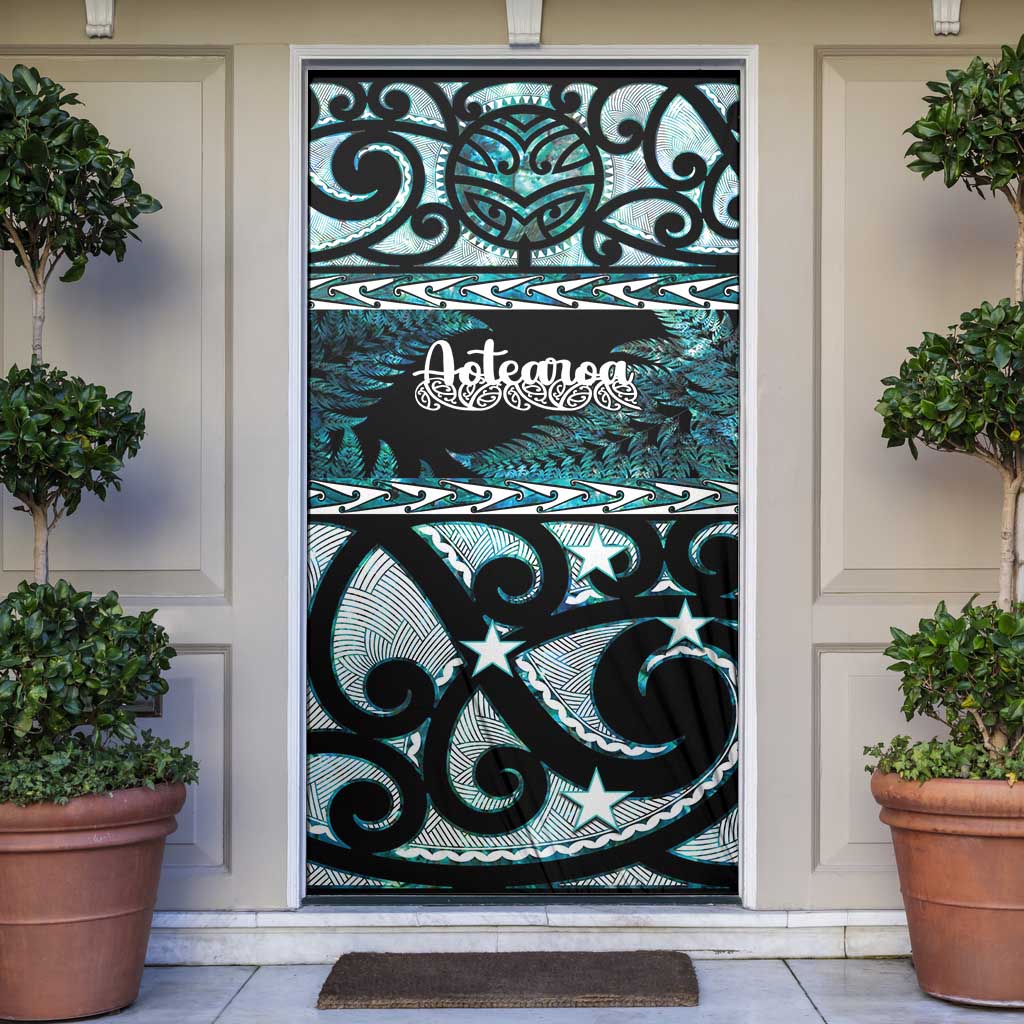 Kia Ora New Zealand Door Cover Aotearoa Proud Maori Paua Shell Silver Fern - Polynesian Pride