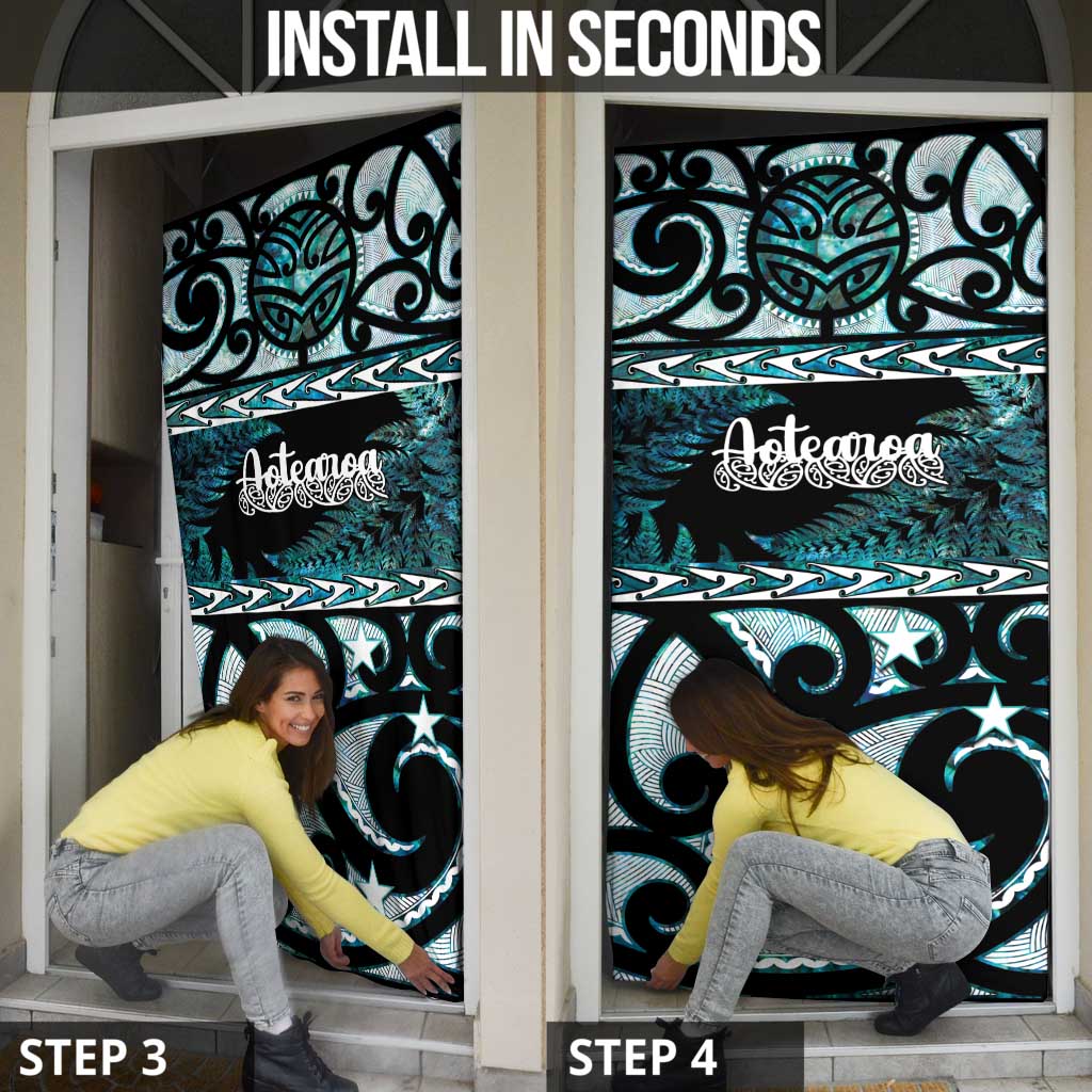 Kia Ora New Zealand Door Cover Aotearoa Proud Maori Paua Shell Silver Fern - Polynesian Pride